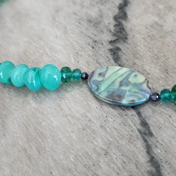 Turquoise Mosaic & Jade Bead Necklace - Picture 5 of 6